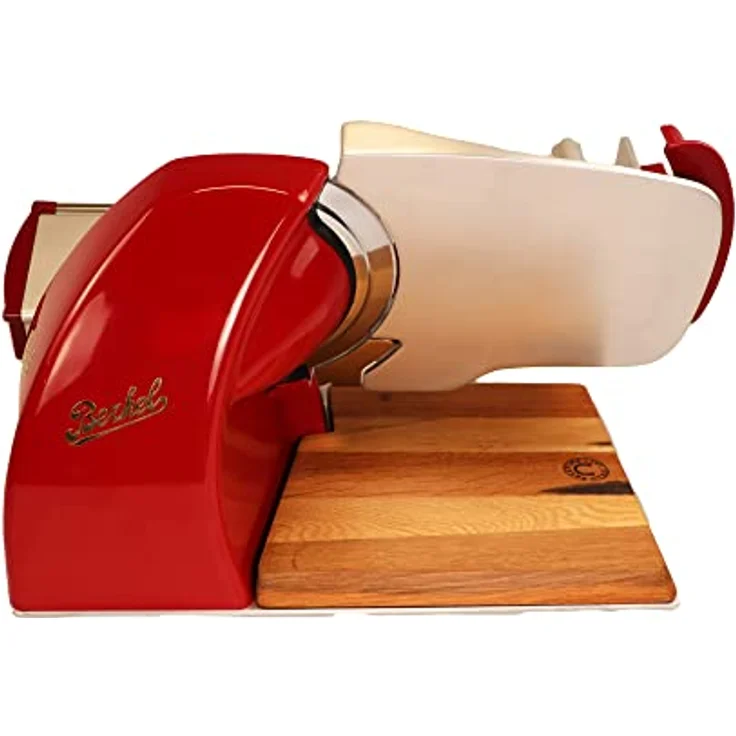 Berkel Aufschnittmaschine Home Line 200 Plus in rot - Küchenschneidemaschine mit 19,5 cm Klingendurchmesser und handgefertigtem Fassholzbrett - Sonderangebot – Bild 3