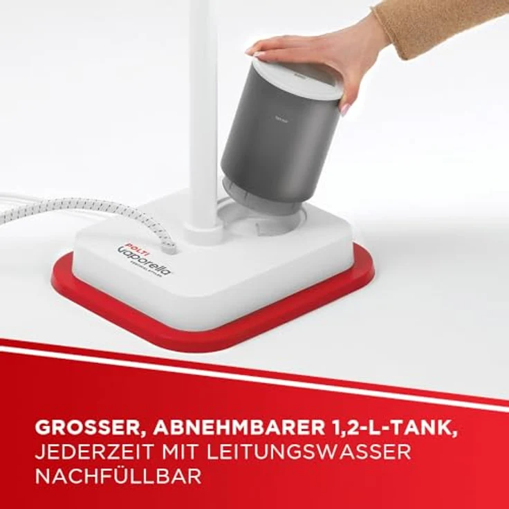Polti VAPORELLA Vertical Steamer PLEU0273, Dampfglätter mit Standfuss, 270 g Dampfstoss, Weiss/Rot – Bild 4