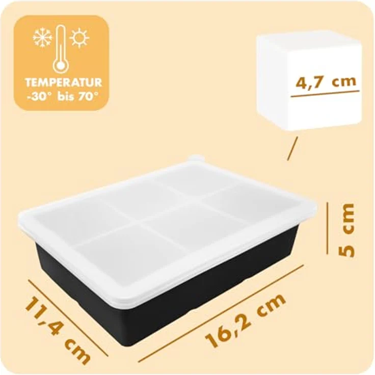 Blumtal Eiswürfelformen Silikon 3er Set, 6er Eiswürfelform mit Deckel, BPA-frei, lebensmittelecht, schwarz – Bild 4
