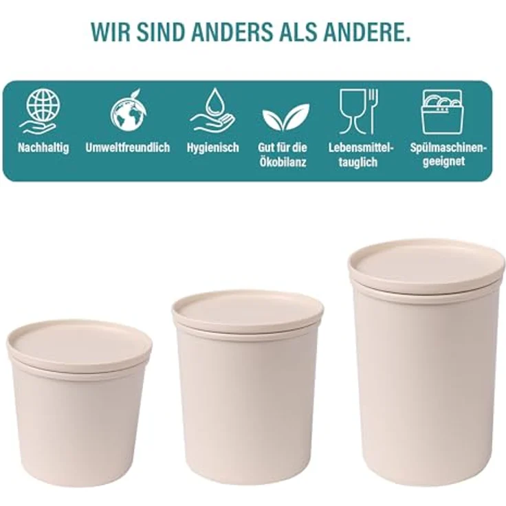 AWAVE Frischhaltedose rund, 500 ml, luftdicht, natur, aus recycelten PET-Flaschen, spülmaschinen- und mikrowellengeeignet – Bild 3