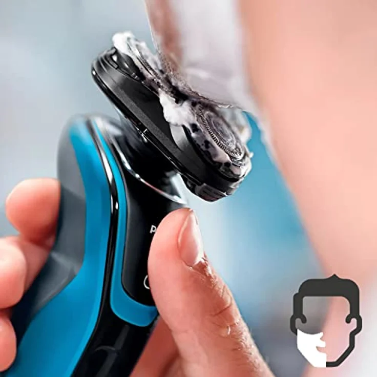 Philips S5050/04 Rotationsrasierer Herrenrasierer Nass- und Trockenrasur 3 rotierende Scherköpfe schwarz-blau – Bild 5