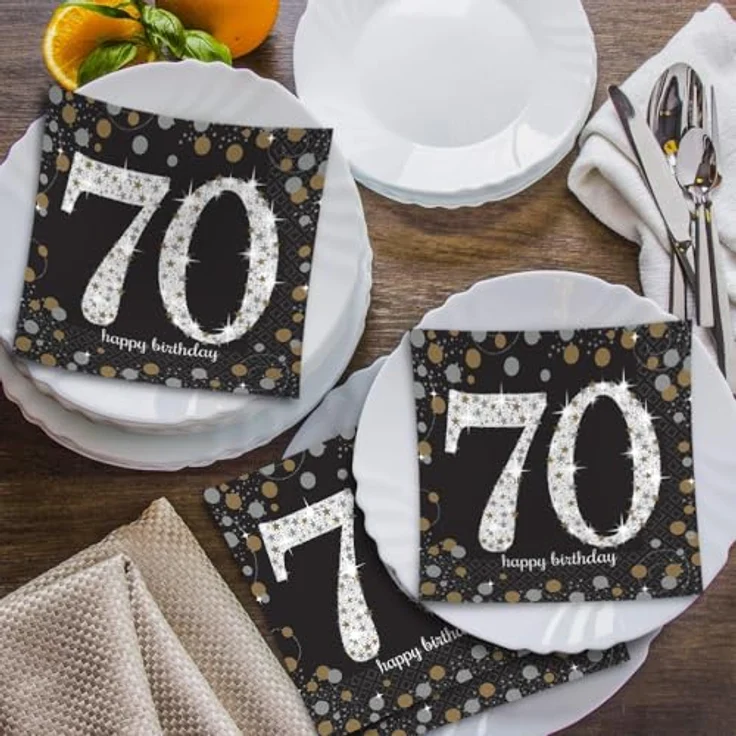 Glitzernde Servietten in Gold Schwarz für Runden Geburtstag – Bild 4
