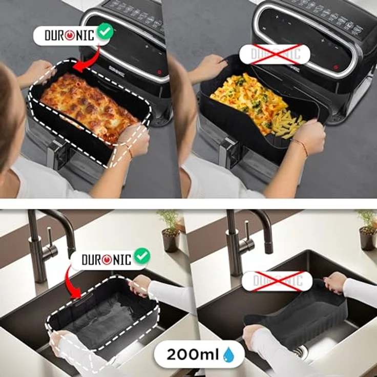 Duronic AFL2 Silikonform, Wiederverwendbar, Antihaft, Airfryer Zubehör, Kompatibel mit AF34 & AF24, Dualzone Airfryer, Duronic – Bild 6