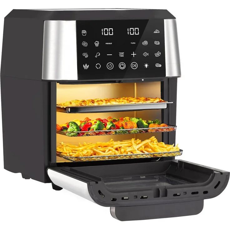 TAB Heißluftfritteuse 12L Air fryer XXL, 1800 W, 12 Kochprogramme, 2-in-1 Fritteuse und Minibackofen, Öl-frei, mit Zubehör