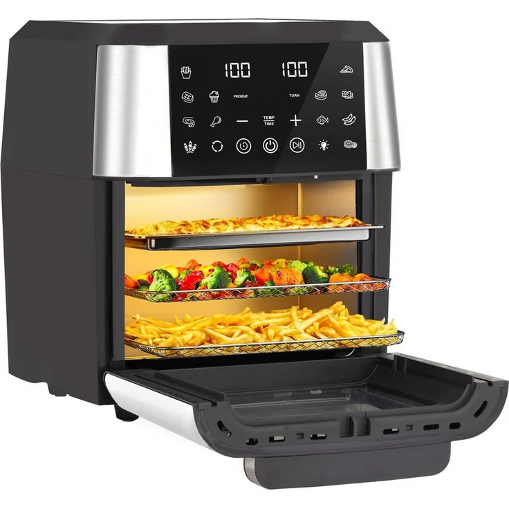 TAB Heißluftfritteuse 12L Air fryer XXL, 1800 W, 12 Kochprogramme, 2-in-1 Fritteuse und Minibackofen, Öl-frei, mit Zubehör