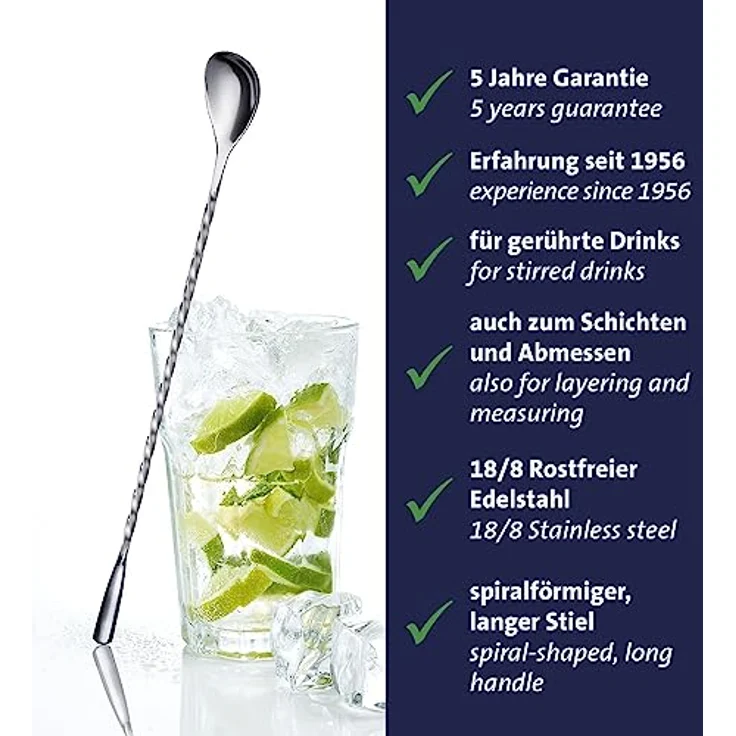Westmark Barlöffel James – praktisches Bar-Zubehör zum Mixen von Cocktails, hochwertiger Spiral-Löffel für leckere Longdrinks, langer Stiel – Edelstahl 18/8 – Bild 3