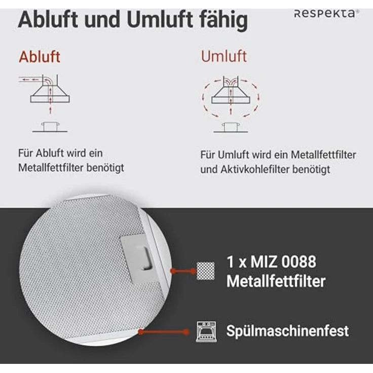 respekta Premium CH 24060 WAM, Motorhaube, Kamin abgewinkelt, Breite: 59.5 cm, Tiefe: 38.5 cm, Absaugung und Rückführung (mit zusätzlichem Rückführungsset), weiß – Bild 5