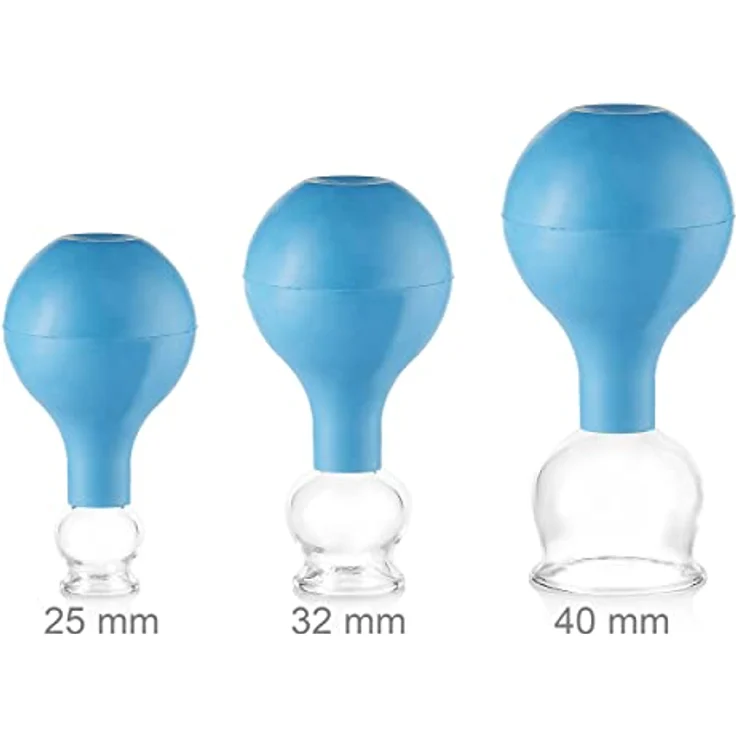 pulox Schröpfglas aus Echtglas 3er-Set inkl. Saugball 25 mm, 32 mm & 40 mm, Blau – Bild 2