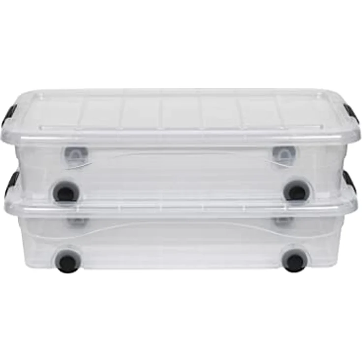 Kreher 2 Stück Rollbox Unterbettbox mit Deckel 30 Liter in Transparent (einsehbar). Maße: 78 x 39,4 x 17,7 cm – Bild 2