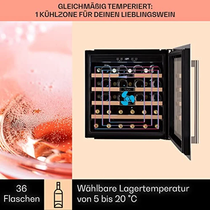 Klarstein Vinsider 36 Built-In Uno Weinkühlschrank, Einbau, edelstahl, 36 Flaschen, Energieklasse G – Bild 4
