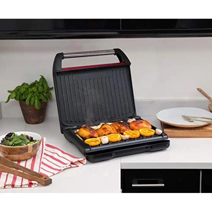 George Foreman 25050-56 Fitnessgrill Entertaining Steel, Kontaktgrill, Panini- und Sandwichgrill, 33 x 22 cm große Grillfläche für bis zu 7 Portionen, Edelstahl-rot – Bild 8