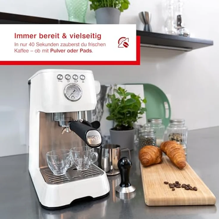 Solis Barista Perfetta Plus, Espressomaschine mit 54 mm Siebträger, Milchaufschäumer und 1,7 L Wassertank, kompatibel mit Bohnen und Pads – Bild 2