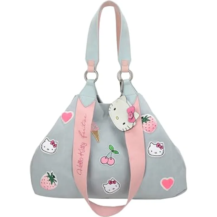 Fritzi aus Preußen Izzy Medium Hello Kitty, Canvas Shopper Tasche 42 cm, petrol, 100% Baumwolle