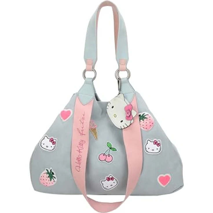 Fritzi aus Preußen Izzy Medium Hello Kitty, Canvas Shopper Tasche 42 cm, petrol, 100% Baumwolle – Bild 1