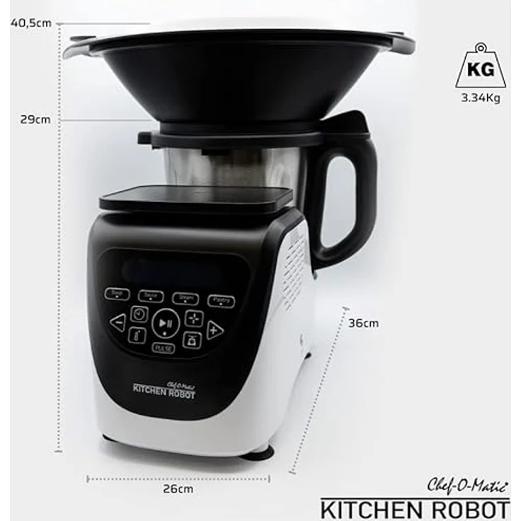 Küchenmaschine, Chef O Matic Kitchen Robot, 1000 W, 3 l, 3500 U/min, mehrere Zubehörteile, 10 Geschwindigkeiten, LED-Touchscreen, multikocher – Bild 4