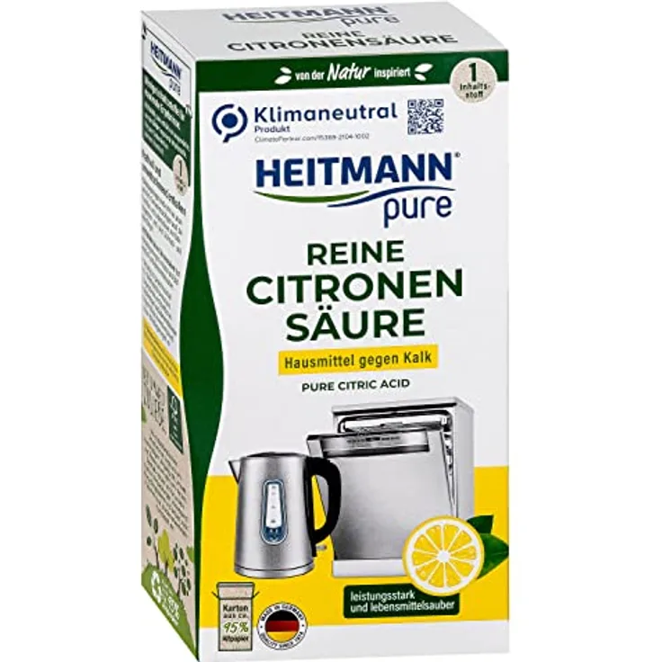 HEITMANN pure Reine Citronensäure: Ökologischer Bio-Entkalker - Pulver, 1x 350 g