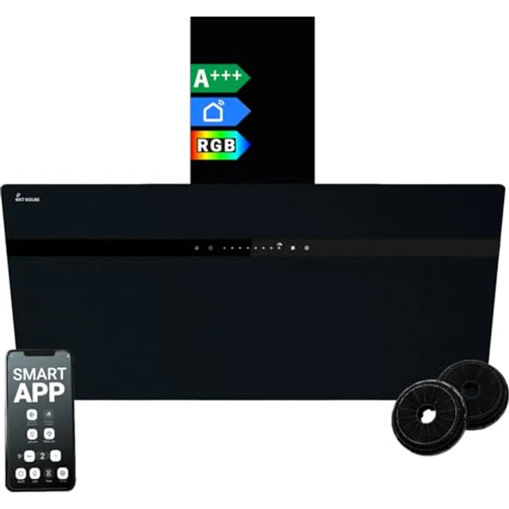 KKT KOLBE STYLE9005SMAO Dunstabzugshaube 90 cm 782 cbm/h Edelstahl schwarzes Glas WLAN RGBW-LED SensorTouch Bedienung, A+++ Energieeffizienzklasse – Bild 1