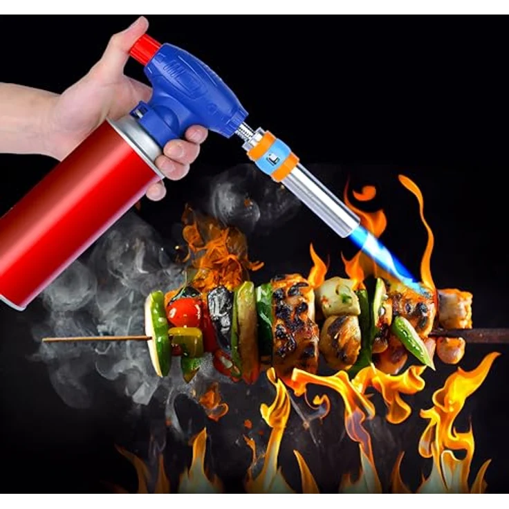 Retoo Flambierbrenner Küchenbrenner Piezo-Zündung 1300°C Edelstahl Blau – Bild 2