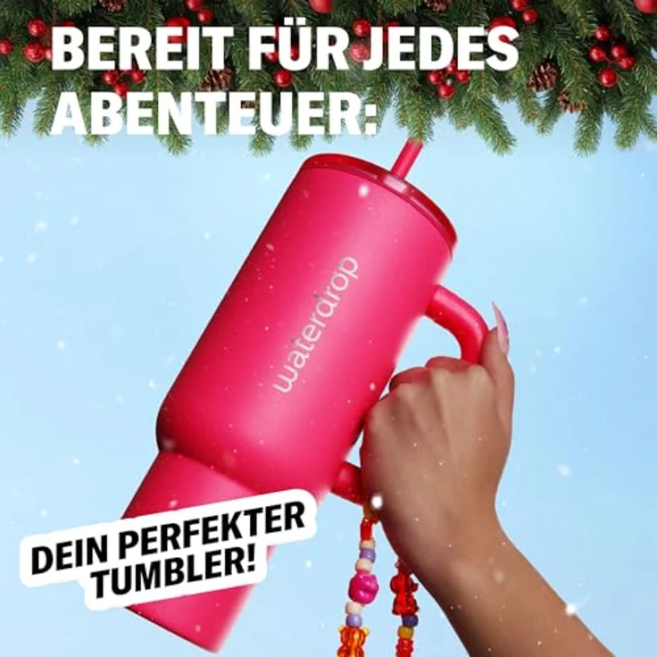 waterdrop® Thermobecher 1,1L mit Strohhalm – Auslaufsichere Edelstahl-Trinkflasche, hält 12h kalt, klappbares Mundstück, robustes Design – Bild 2