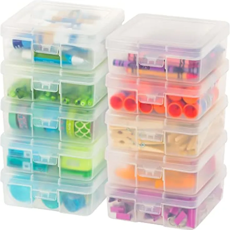 Iris USA Kleine Kunststoff-Aufbewahrungsbox für Hobby, modulares Bastelbedarf, Aufbewahrungsbox mit Schnappverschluss, für Bänder, Perlen, Aufkleber, Garn, Ornamente, 10 Stück