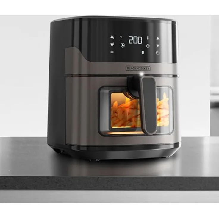 BLACK+DECKER BXAF6500E - 1600W Heißluftfritteuse, 6,5L, bis zu 1300g Pommes, transparentes Fenster im Korb, Temperatur von 80 bis 220ºC, 8 Programme – Bild 4