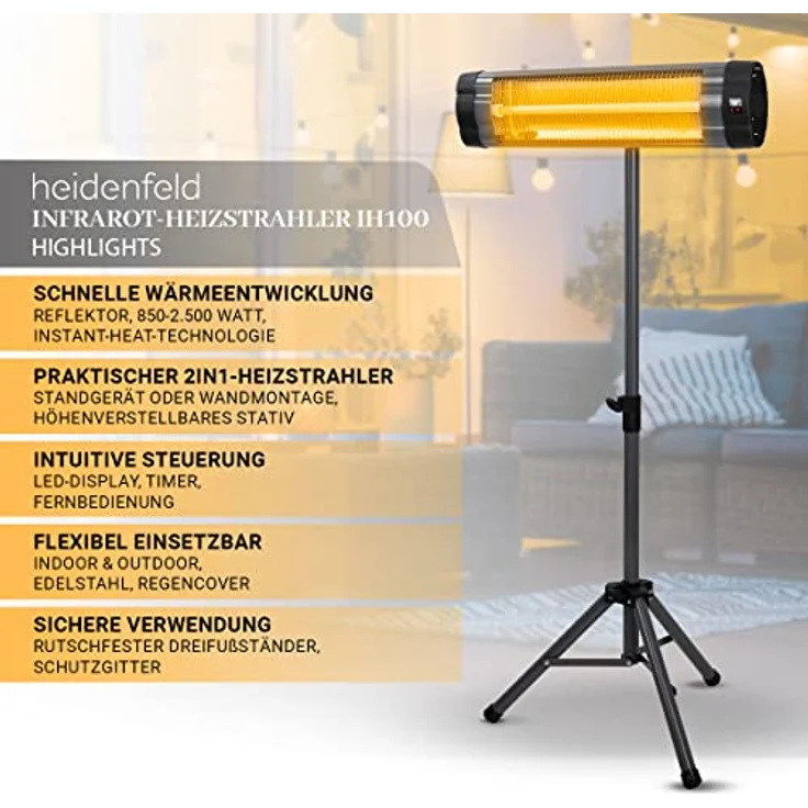 Heidenfeld Infrarot Heizstrahler IH100, Infrarotheizung – Bild 2