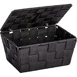 WENKO Aufbewahrungskorb mit Deckel Adria Schwarz - Badkorb, Polypropylen, 19 x 10 x 14 cm, Schwarz