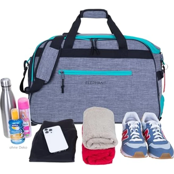 Elephant Reisetrolley Weekender Duffle Travel 55 cm Trolley Reise Damen Herren Handgepäck Rollen Grau-Türkis 13030 – Bild 4
