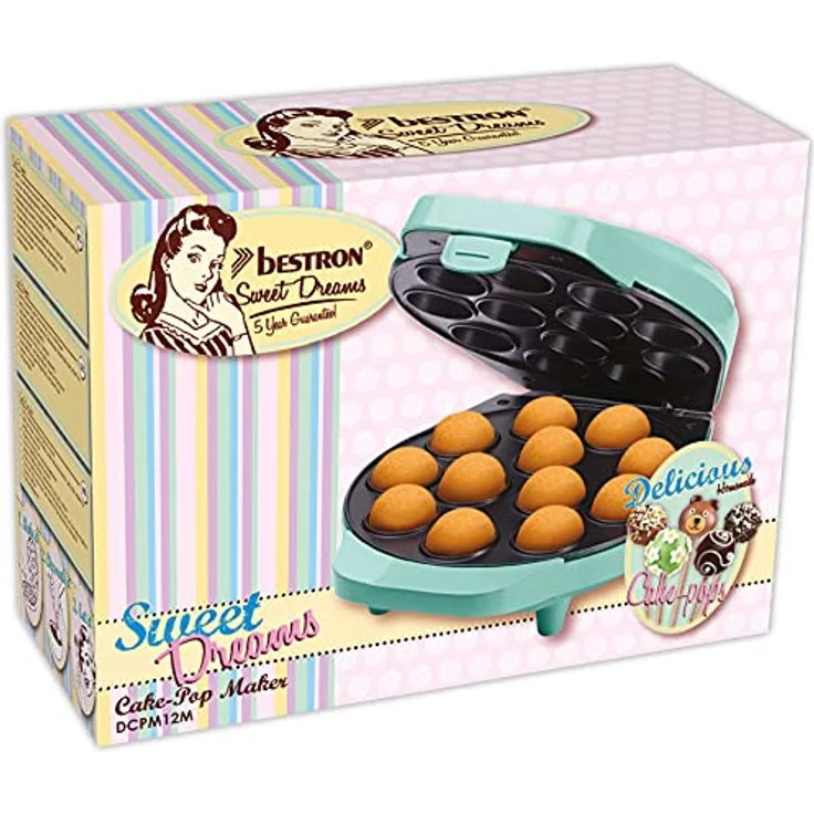 Bestron DCPM12M Cake-Pop-Maker, Cookie Maker, 700W, stufenlos regelbar, Backampel, wärmeisolierter Griff, mint – Bild 7