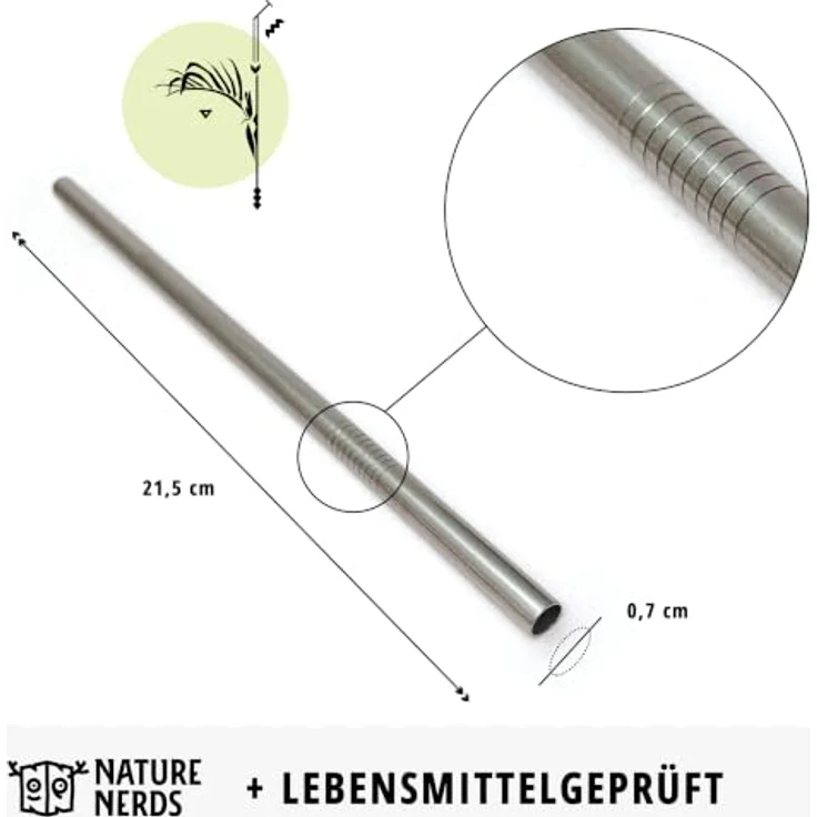 Nature Nerds Edelstahl-Trinkhalme, wiederverwendbar, 10 Stück gerade, 21,5 cm, plastikfreie Verpackung – Bild 3