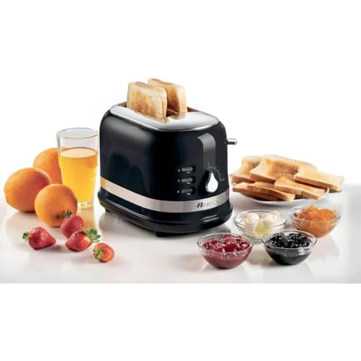 Ariete 149BK 2-Schlitz-Toaster, 815W, automatischer Auswurf, Krümelschublade, Zange, schwarz – Bild 5