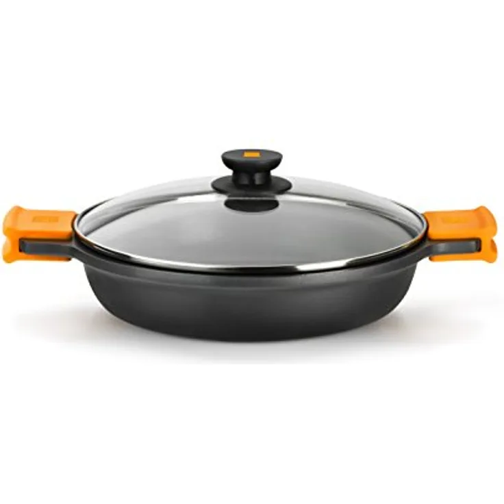 BRA Efficient Niedriger Schmortopf mit Glasdeckel und Silikongriffen, 16 cm, Antihaft ohne PFOA, für alle Herdarten geeignet