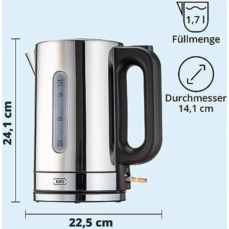 KHG Wasserkocher WK-1702 ES, Edelstahl, 1,7 Liter Fassvermögen, Abschaltautomatik – Bild 3