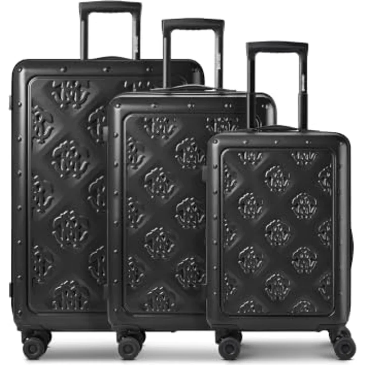 Roberto Cavalli Florence 4 Rollen Kofferset, 3-teilig mit Dehnfalte, schwarz, 100% Polyurethan, 47 cm x 29 cm x 74 cm – Bild 1