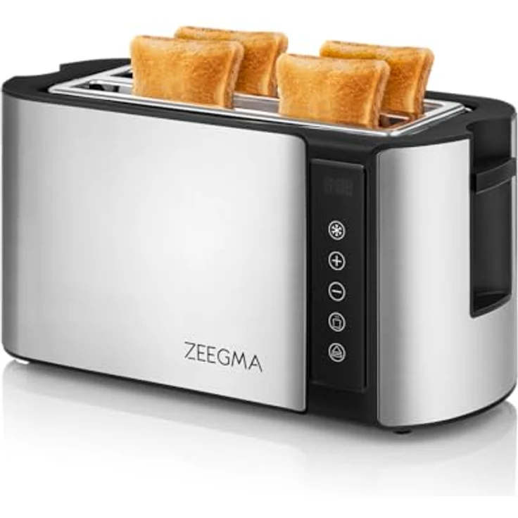 ZEEGMA TOSTEE CHEF Edelstahl 4-Scheiben-Brottoaster, 1500 W, Auftauen, Aufwärmen, LED-Timeranzeige, 7 Stufen, mit Brötchenhalter und Krümelfach – Bild 3
