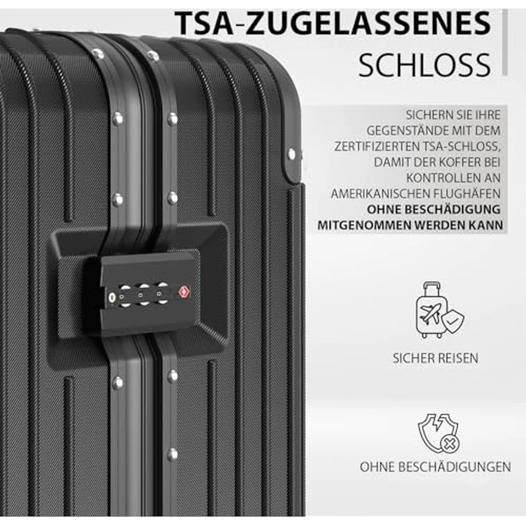 Voyagoux Hartschalenkoffer 114L, Aluminium, TSA-Schloss, 4X Airwheel-System Rollen, Schwarz, 77x51x32cm – Bild 2