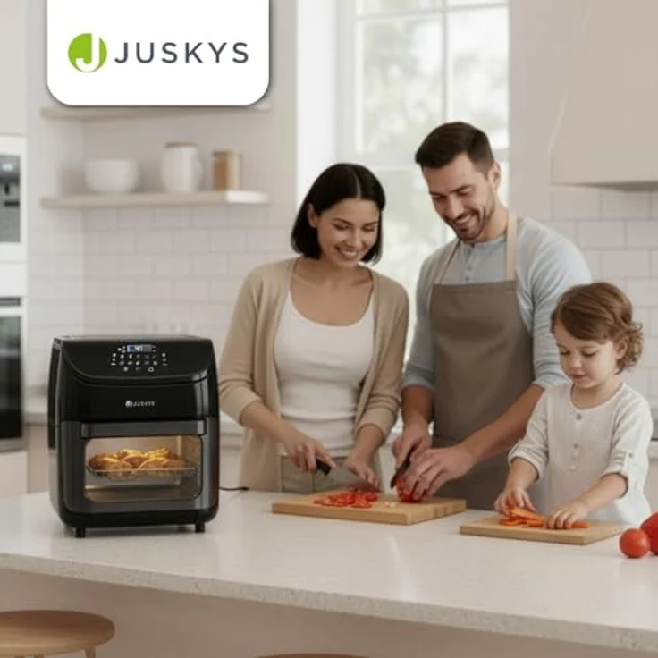 Juskys Heißluftfritteuse 12L, Airfryer mit LCD-Touch, 10 Programmen, Temperatur 25–200 °C, Schwarz, inkl. Zubehör – Bild 2