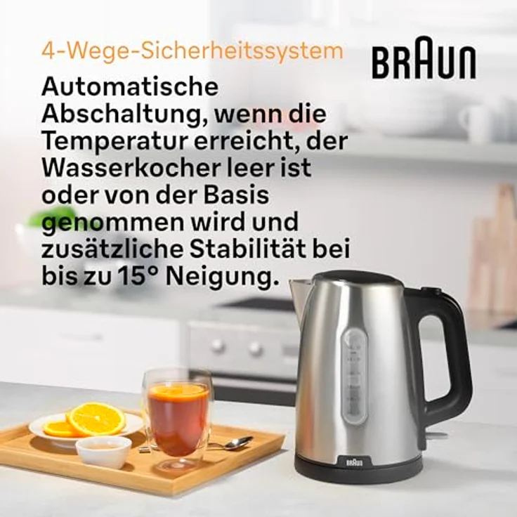 Braun WK1500BK Wasserkocher, 2200 Watt, 1,7 Liter, Temperaturanzeige, Abschaltautomatik, silber, schwarz – Bild 6