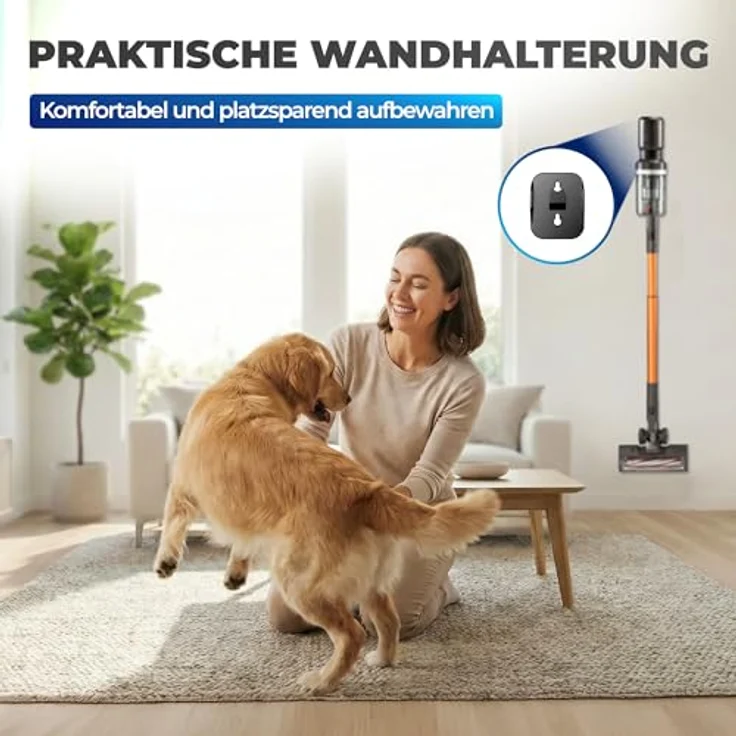 KLAMER Akku Staubsauger 2-in-1, kabellos & Handstaubsauger mit 60 min Akkulaufzeit, für Teppich, Auto, Hartböden, Polster & Tierhaare, LED-Bodenkopfbeleuchtung – Bild 6