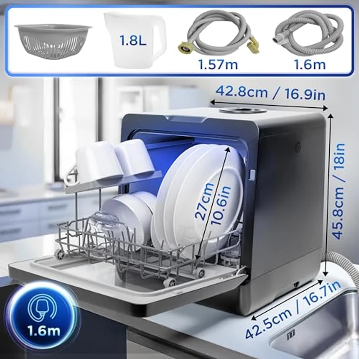 Duronic DW5 BK Tischgeschirrspüler, Mini Geschirrspüler für 3 Gedecke mit 6 Programmen und 5 l Wassertank, ideal für Wohnmobil, Küche, Camping oder Büro – Bild 2