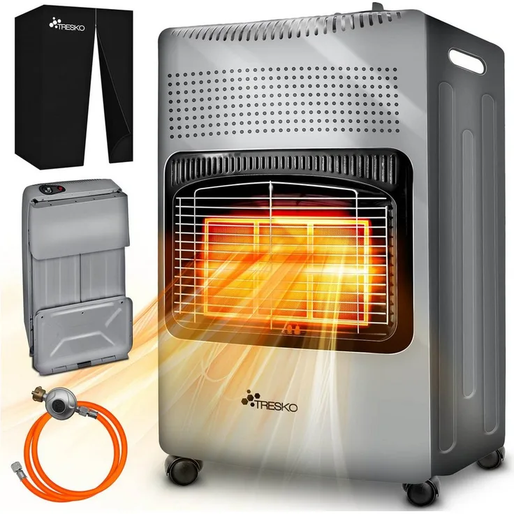 TRESKO Heizstrahler 4200 W Gasheizung + Abdeckung Gasheizer 3 Stufen Gasofen Gasheizofen, Stabiler Gasheizer mit 4200 W Leistung und sicherem Stahlgehäuse