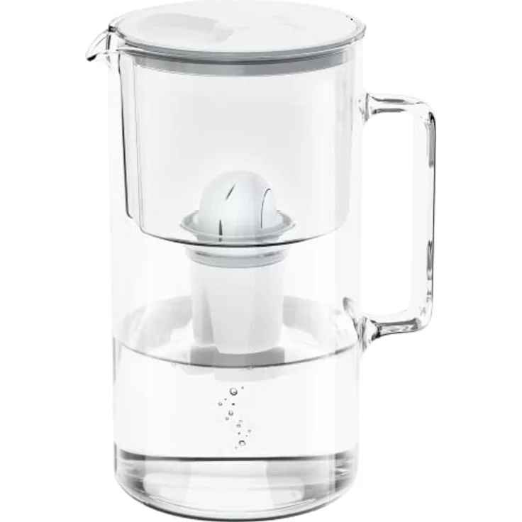 Wessper Wasserfilterkanne Aus Glas 2.5 L Kompatibel Mit Brita Classic -wasserfilterkartuschen | Inklusive 1 Wasserfilter-kartusche, Reduziert Kalk Und Chlor, Weiß – Bild 2