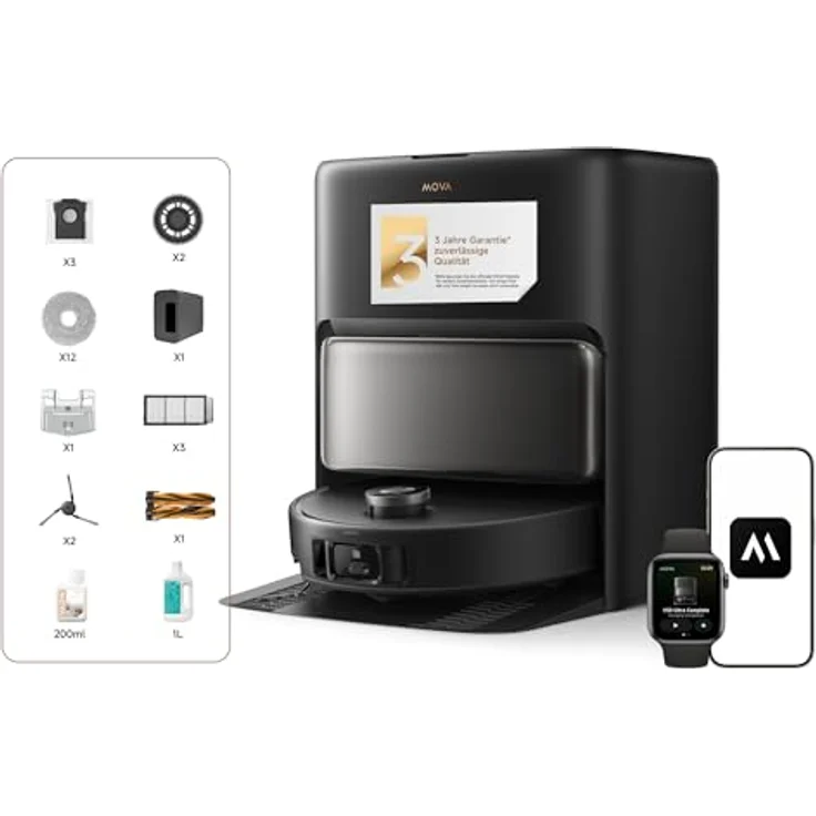 Mova V50 Ultra Complete-Saug- und Wischroboter mit 24.000 Pa Saugkraft, Warmwasser-Wischen, FlexiRise-Navigation, schwarz – Bild 1