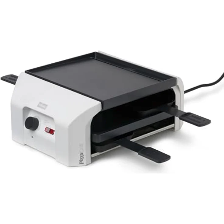 Stöckli Raclette + Pizza Grill Four4 Erweiterungsgerät Weiss, Aluplatte mit 4 Pfännchen und Spachtel – Bild 1