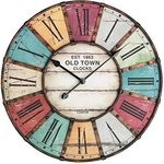 TFA Dostmann Vintage XXL Design-Wanduhr, mit Metallrahmen, römischem Zifferblatt im Vintage-Look, 60 cm Durchmesser, mehrfarbig, 60.3021, (L) 605 x (B) 50 x (H) 605 mm