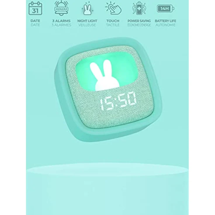 MOB Billy Clock, Kinderwecker Hase mit Nachtlicht, digitaler Lichtwecker mit 3 Weckfunktionen und variabler Helligkeit, blau – Bild 4