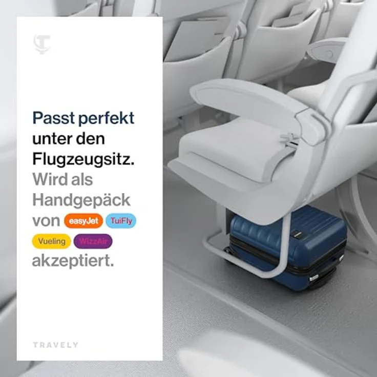 Travely Premium Handgepäck Koffer 40x30x20cm, 26L Volumen, sanfte Rollen, passend für Ryanair und Lufthansa, Tiefseeblau – Bild 2