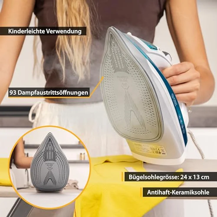 TZS First Austria Dampfbügeleisen I 3100W I Keramiksohle I Selbstreinigung I Vertikaldampf I Anti-Kalk I Trockenbügeln I 0,45l Wassertank I 1.4kg | grün – Bild 5