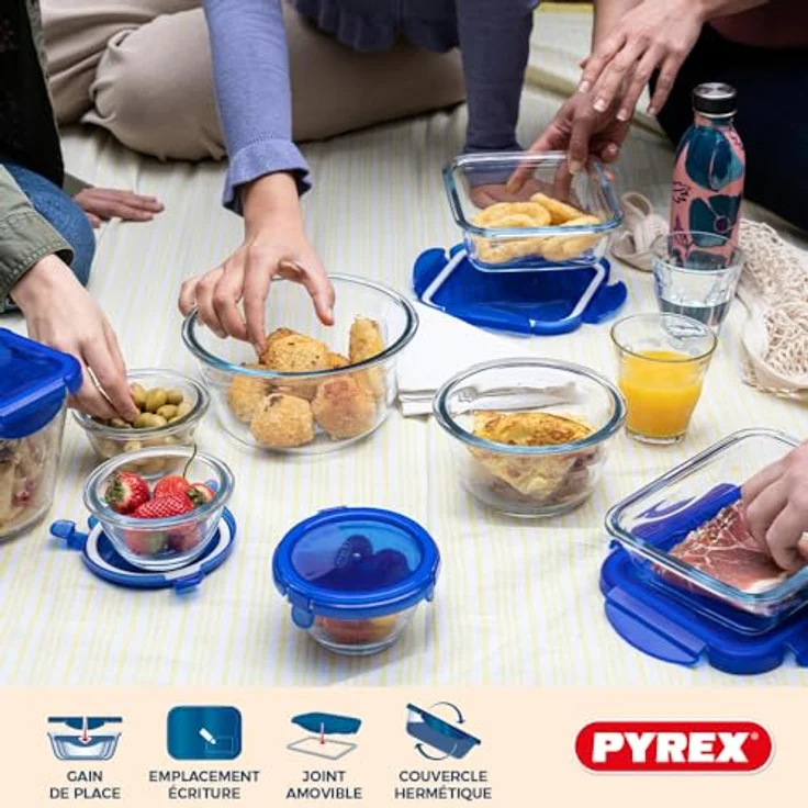 Pyrex Cook & Go, Stapelbares luftdichtes Küchenbehälterset, rechteckig, 5 Stück, 0,8 L, Blau – Bild 3