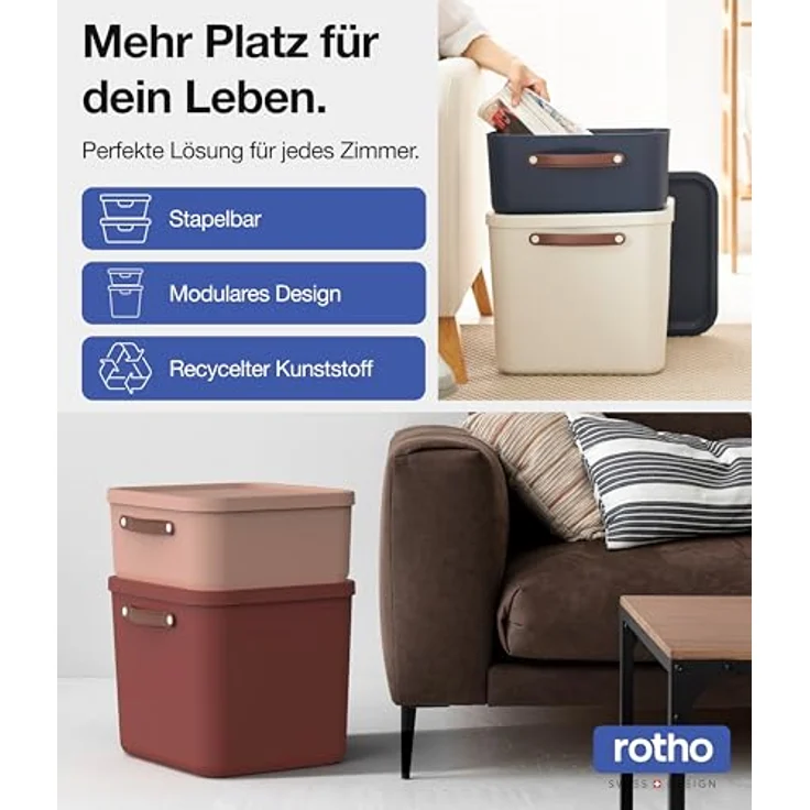 Rotho Maloja 4er-Set Aufbewahrungsbox mit Deckel 40l, Kunststoff, rosa – Bild 3